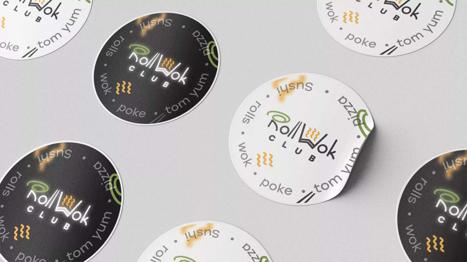 Разработка наклеек для суши-бара «Roll Wok Club» в Анжеро-Судженске